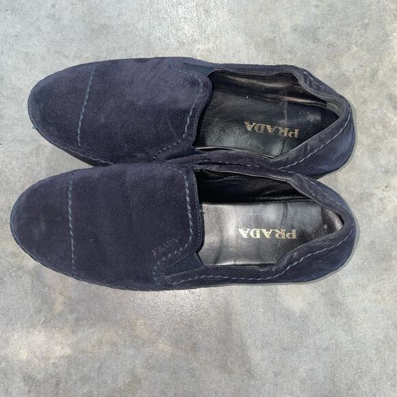 PRADA - Black Suede Platform Loafers - Picture 2 of 11